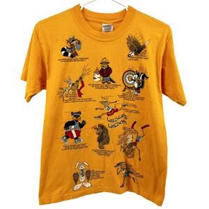 Gildan Mesun Wildlife Wisdom T-Shirt Top Crew Neck Animals Graphic Yellow Medium